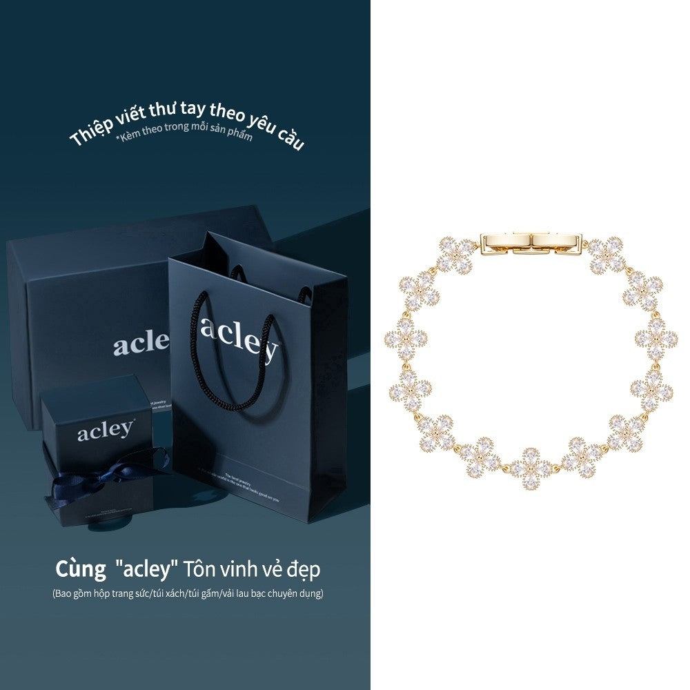 Lắc tay hợp kim đồng hình hoa đính đá zircon 5A