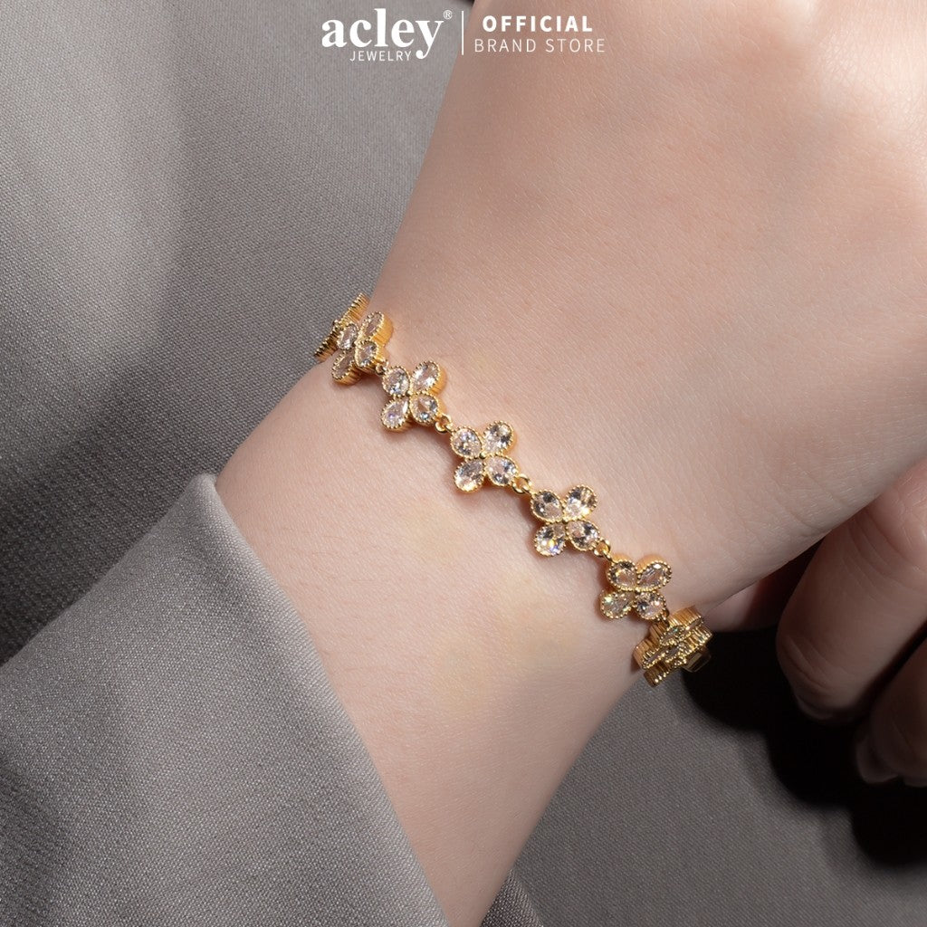 Lắc tay hợp kim đồng hình hoa đính đá zircon 5A