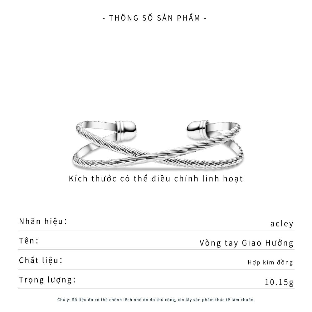 Vòng tay hở hợp kim đồng dây xoắn đan chéo