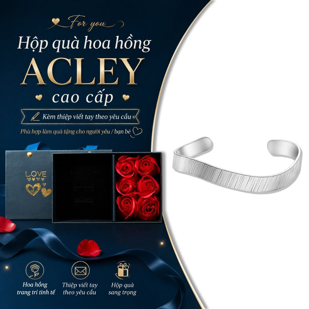 Vòng tay hở hợp kim đồng bản dẹt vân xước