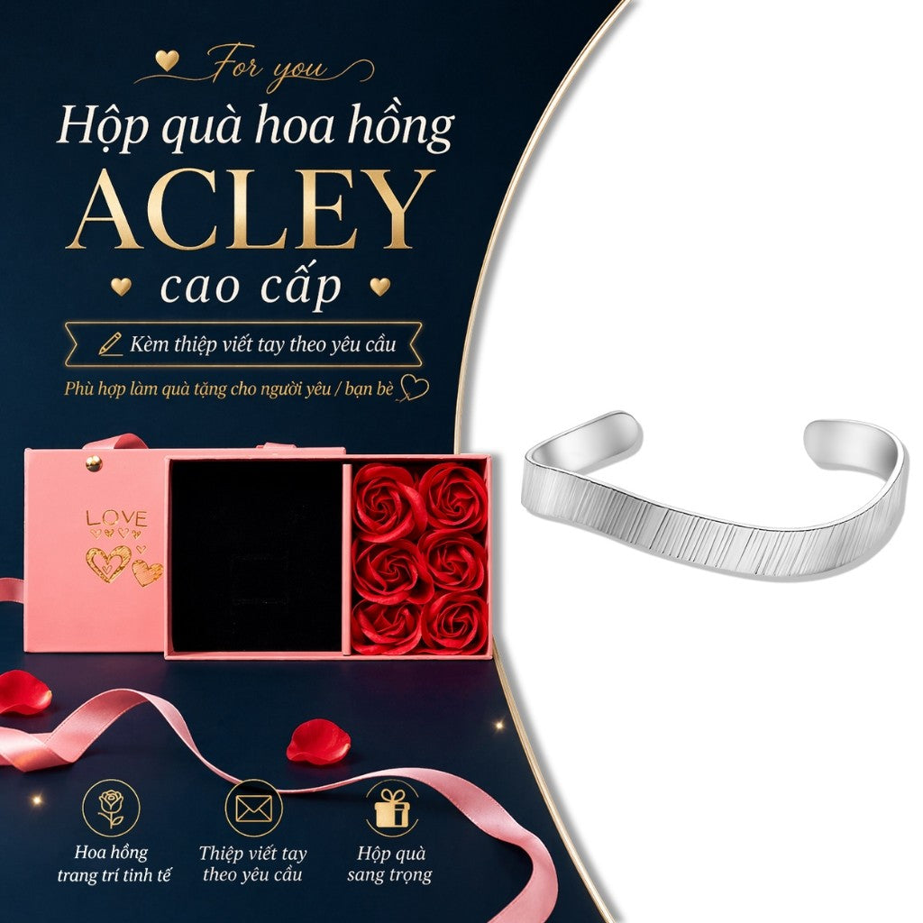 Vòng tay hở hợp kim đồng bản dẹt vân xước