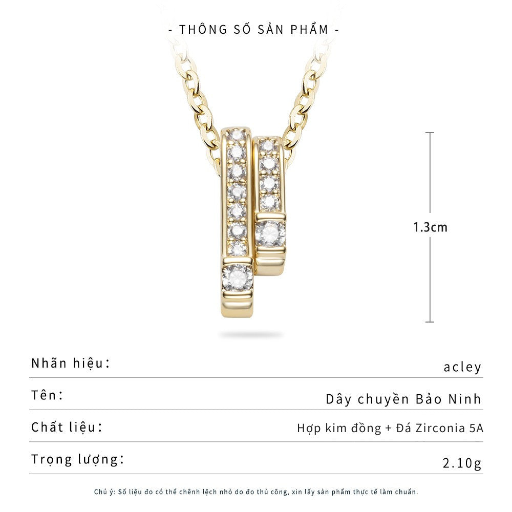 Dây chuyền hợp kim đồng mặt thanh đôi đính đá zircon 5A