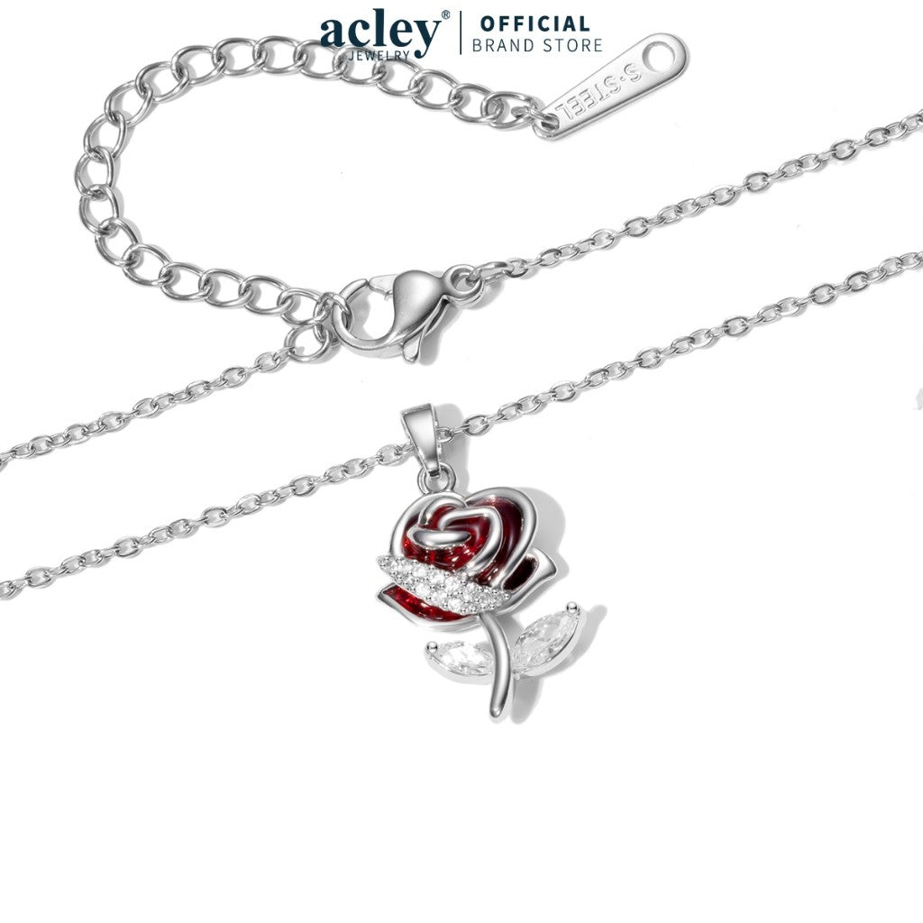 Dây chuyền hoa hồng hợp kim đồng đính đá zircon 5A