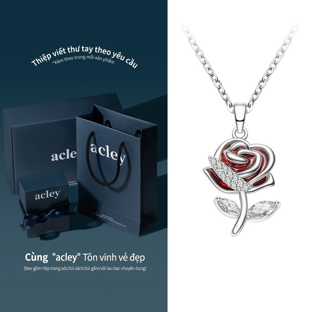 Dây chuyền hoa hồng hợp kim đồng đính đá zircon 5A