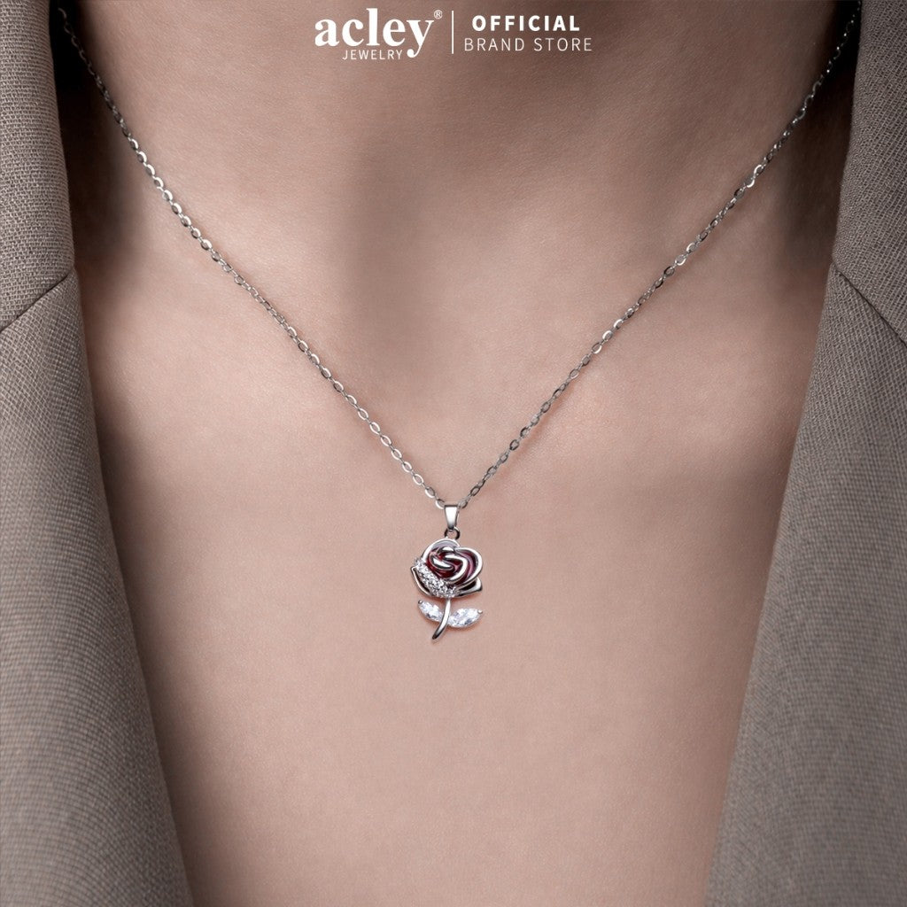 Dây chuyền hoa hồng hợp kim đồng đính đá zircon 5A