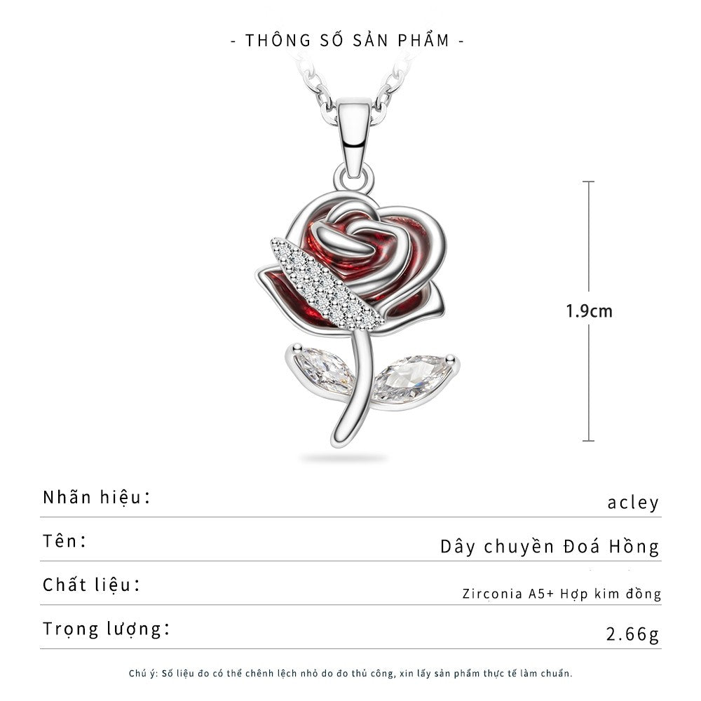 Dây chuyền hoa hồng hợp kim đồng đính đá zircon 5A