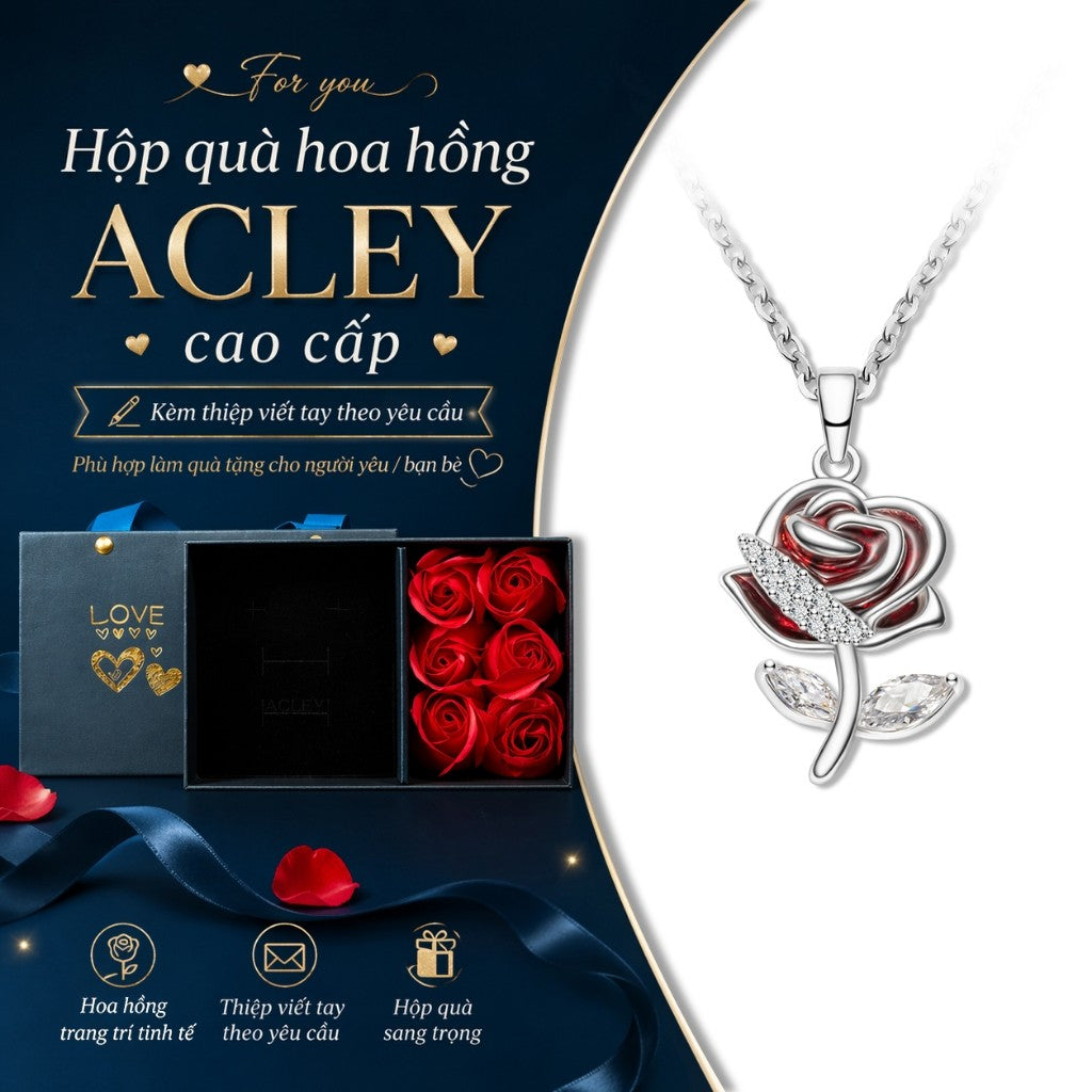 Dây chuyền hoa hồng hợp kim đồng đính đá zircon 5A