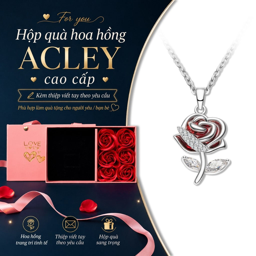Dây chuyền hoa hồng hợp kim đồng đính đá zircon 5A