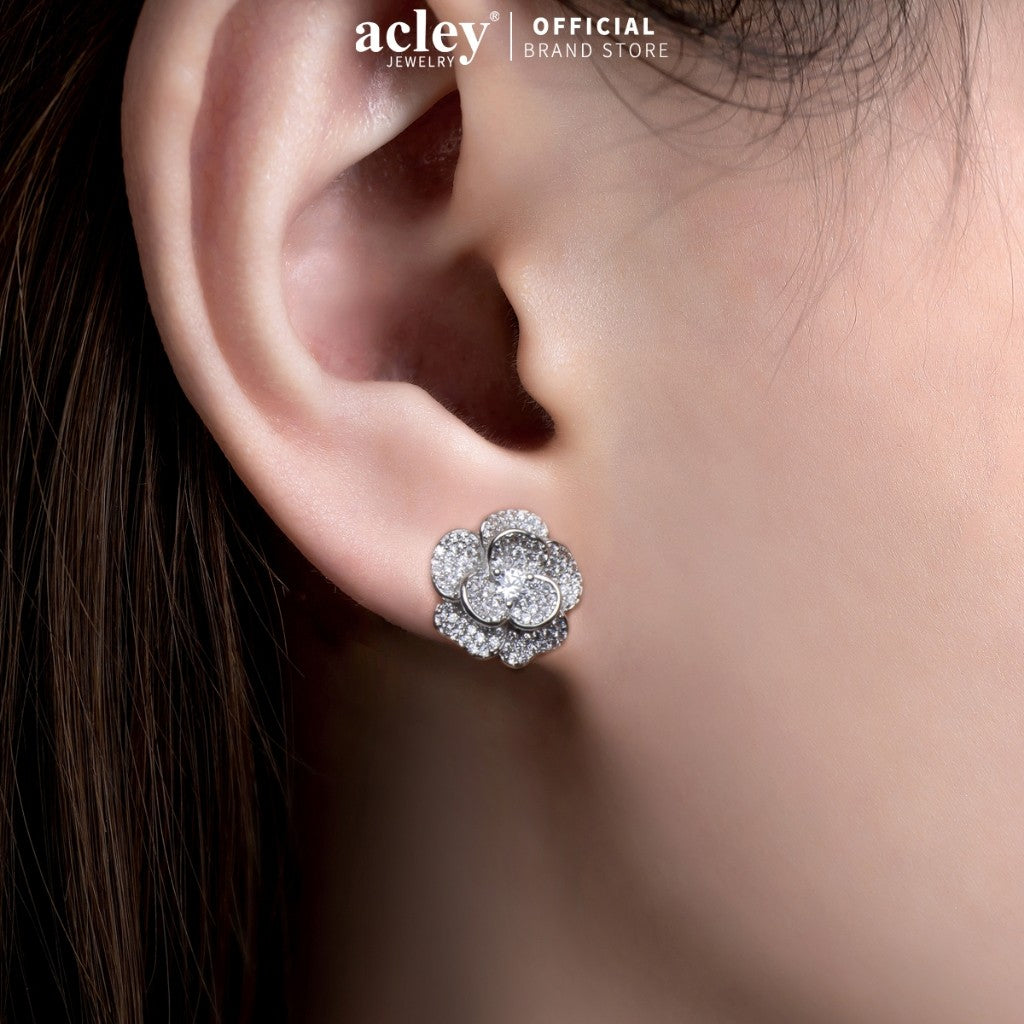 Bộ trang sức hợp kim đồng hình hoa nhiều cánh đính đá zircon 5A