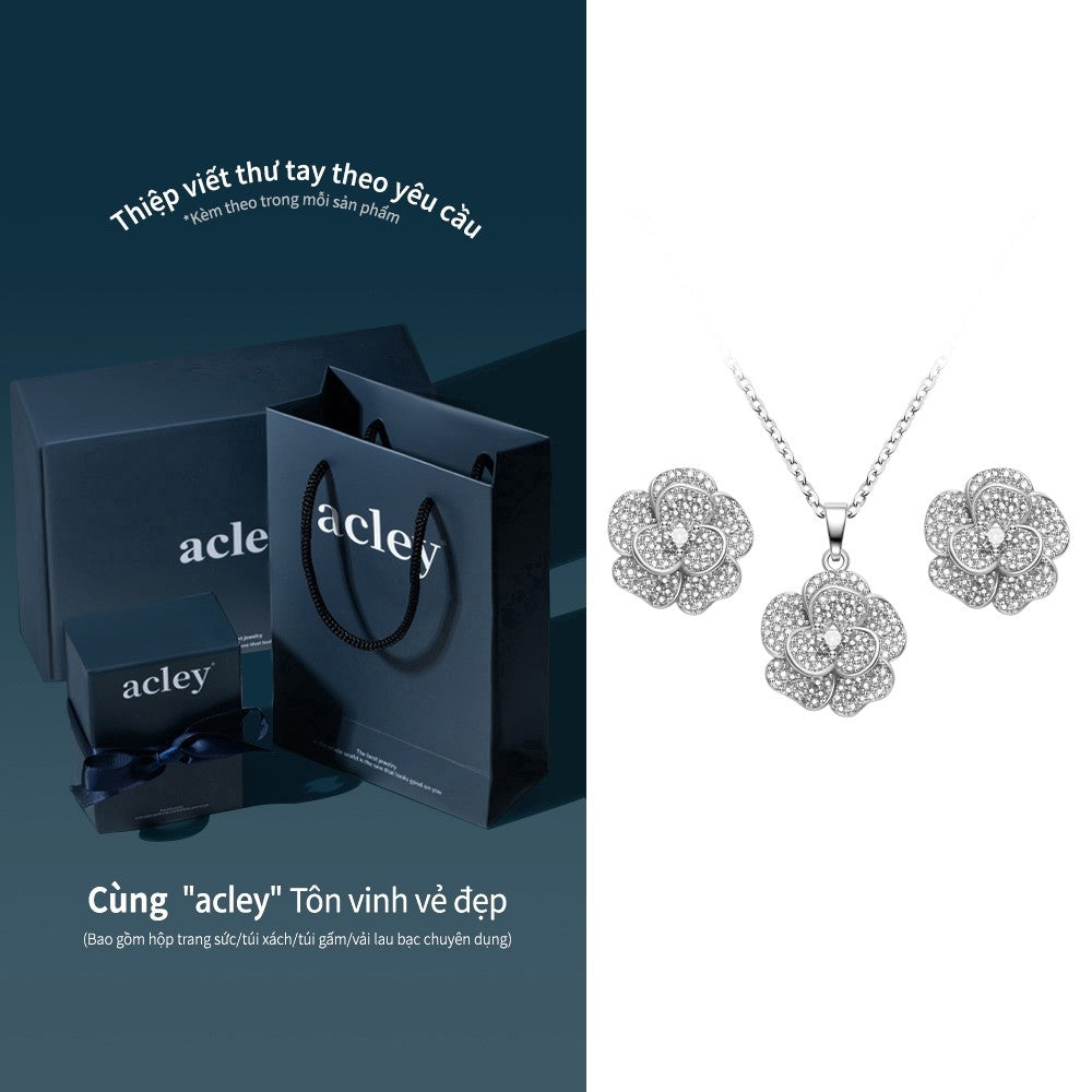 Bộ trang sức hợp kim đồng hình hoa nhiều cánh đính đá zircon 5A