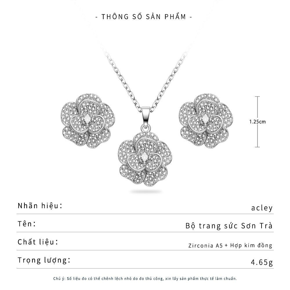 Bộ trang sức hợp kim đồng hình hoa nhiều cánh đính đá zircon 5A