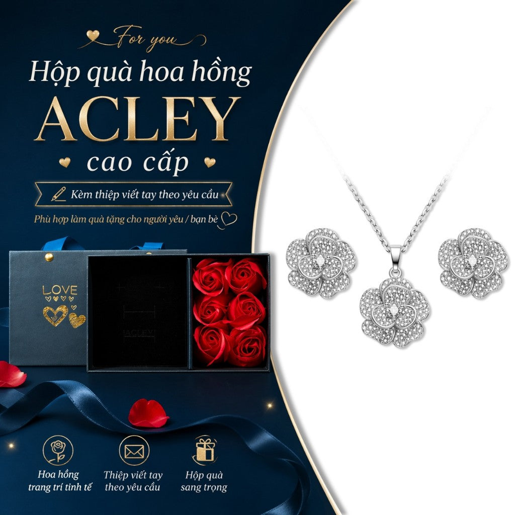 Bộ trang sức hợp kim đồng hình hoa nhiều cánh đính đá zircon 5A