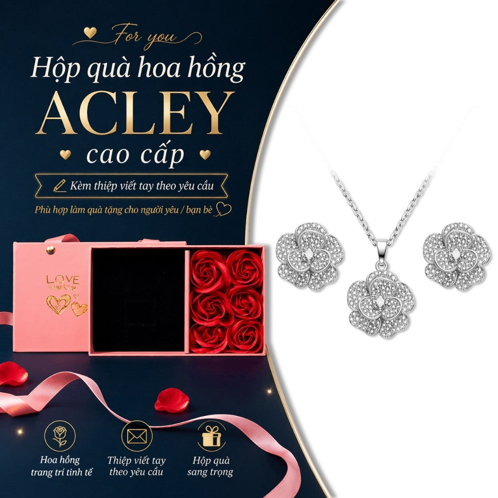 Bộ trang sức hợp kim đồng hình hoa nhiều cánh đính đá zircon 5A