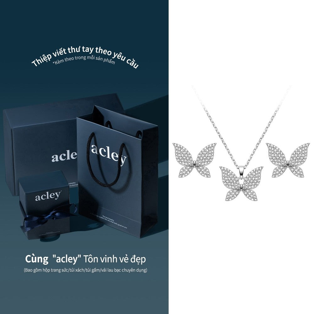 Bộ trang sức hợp kim đồng hình bướm đính đá zircon 5A