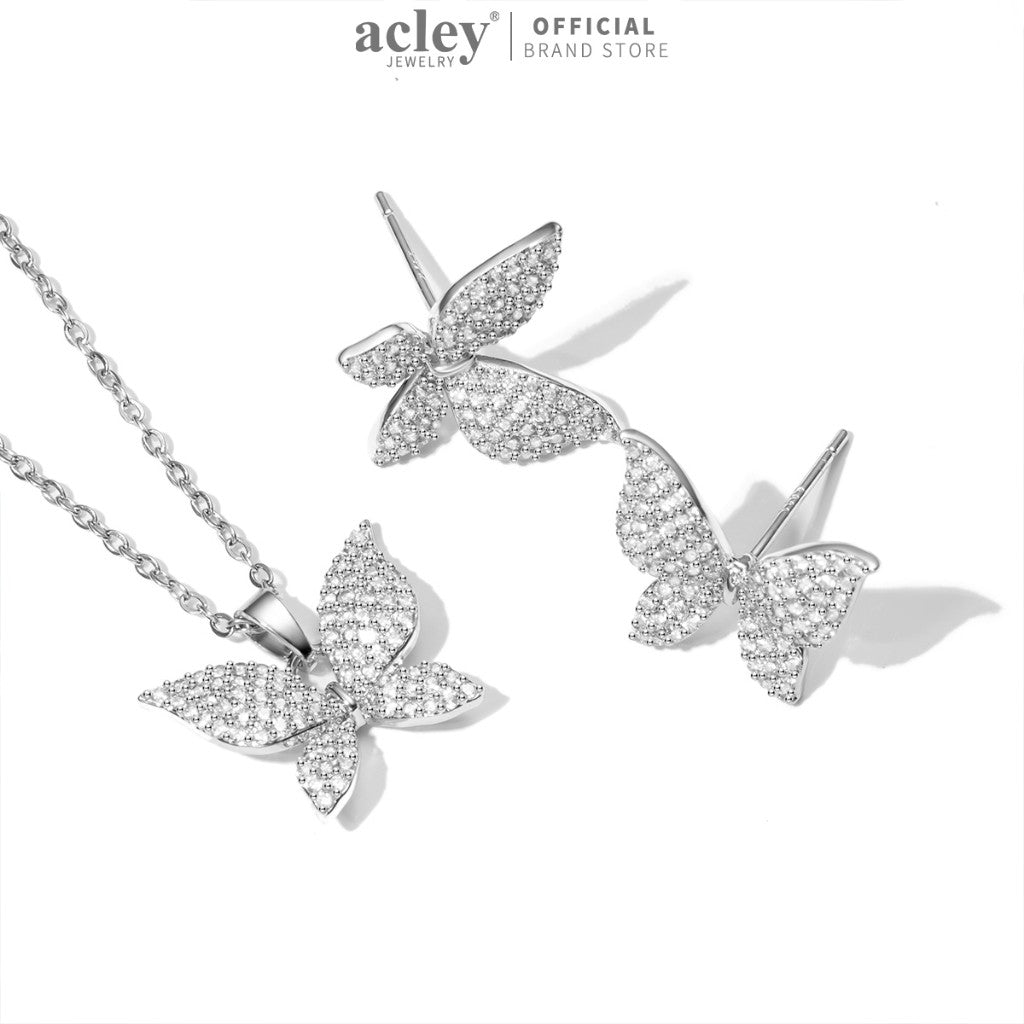 Bộ trang sức hợp kim đồng hình bướm đính đá zircon 5A