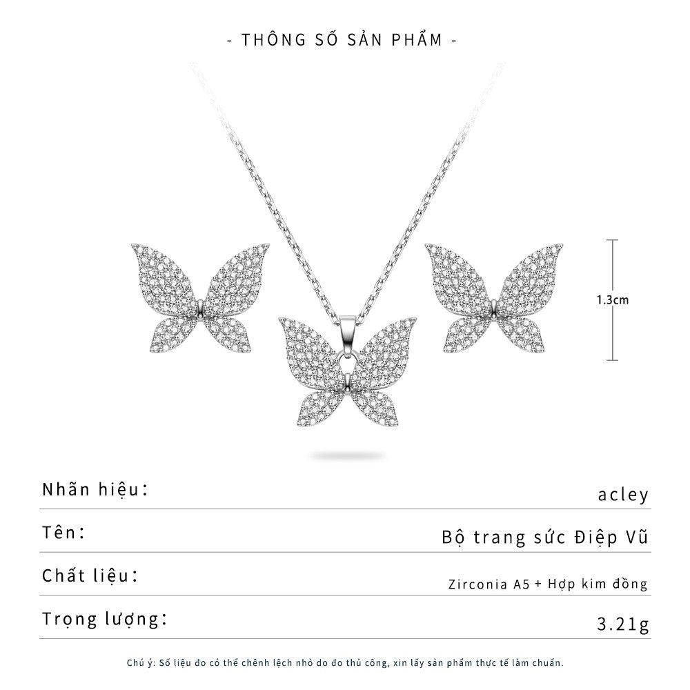 Bộ trang sức hợp kim đồng hình bướm đính đá zircon 5A