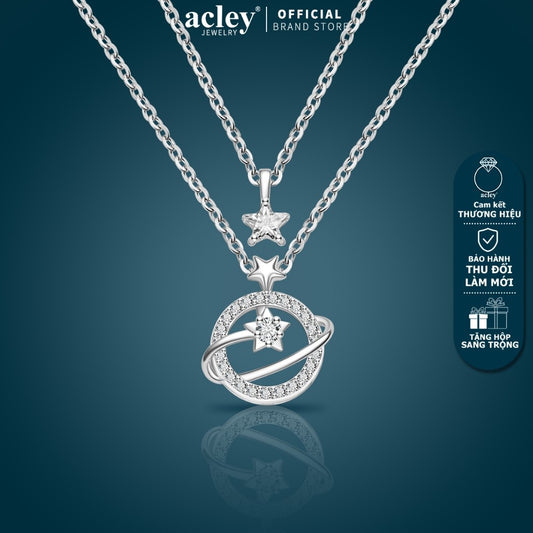 Dây chuyền hợp kim đồng hai tầng hình Sao Thổ đính đá zircon 5A