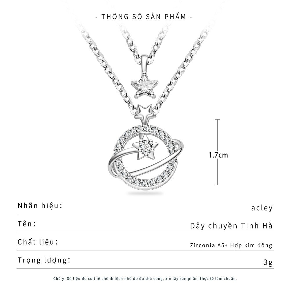 Dây chuyền hợp kim đồng hai tầng hình Sao Thổ đính đá zircon 5A