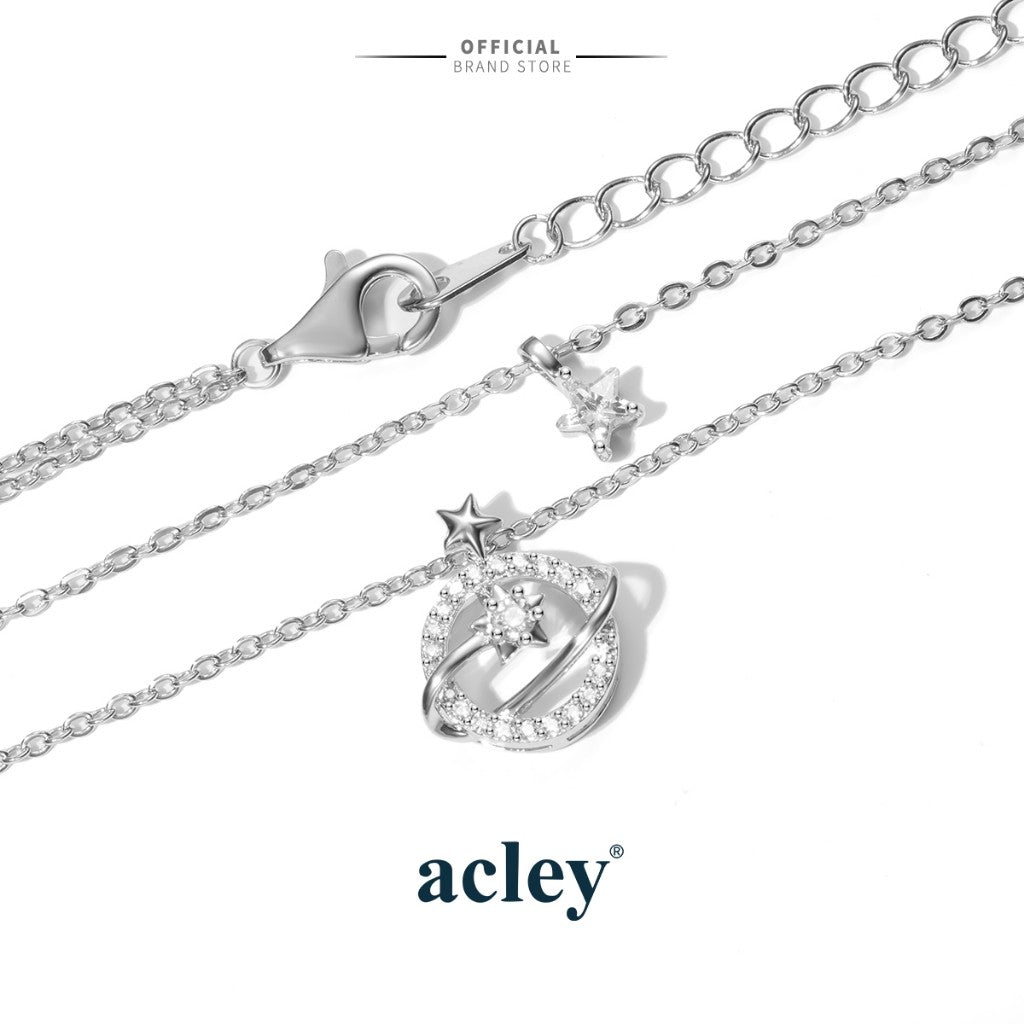 Dây chuyền hợp kim đồng hai tầng hình Sao Thổ đính đá zircon 5A