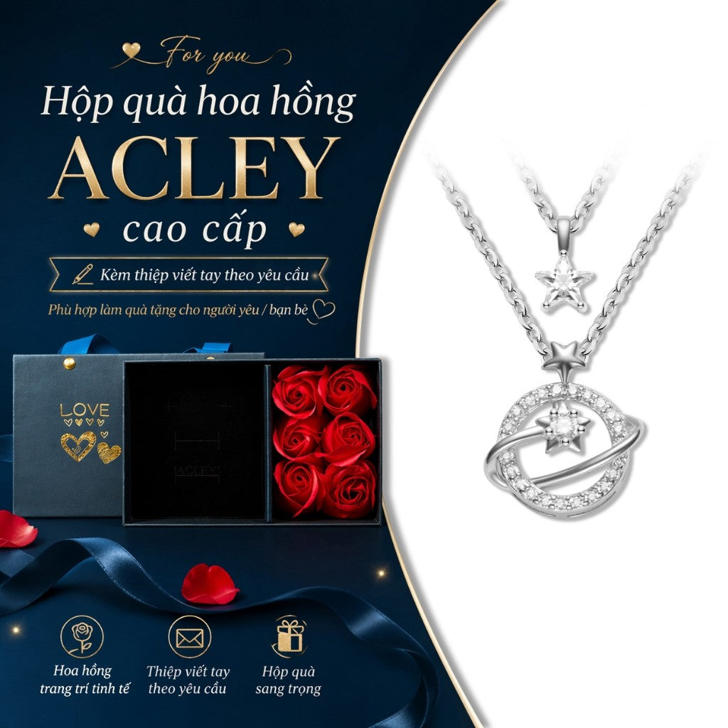 Dây chuyền hợp kim đồng hai tầng hình Sao Thổ đính đá zircon 5A