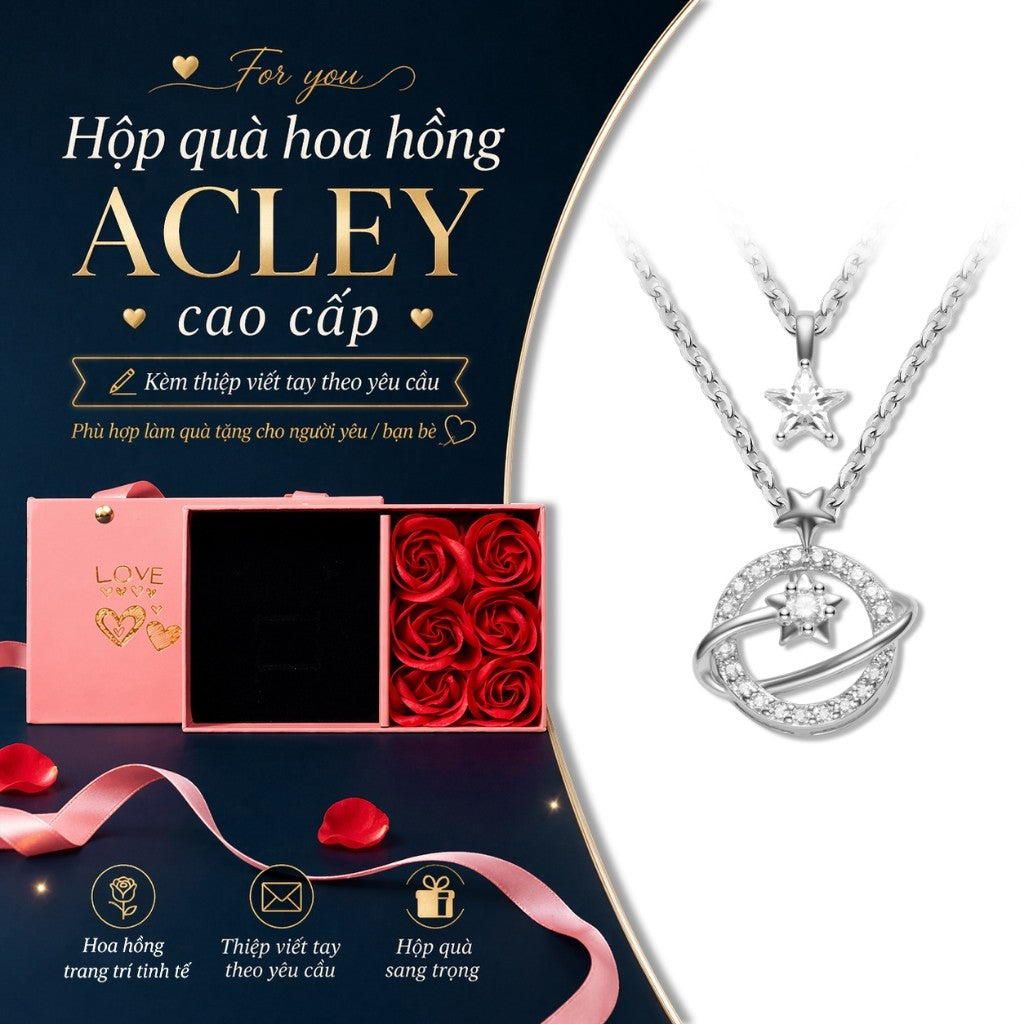 Dây chuyền hợp kim đồng hai tầng hình Sao Thổ đính đá zircon 5A