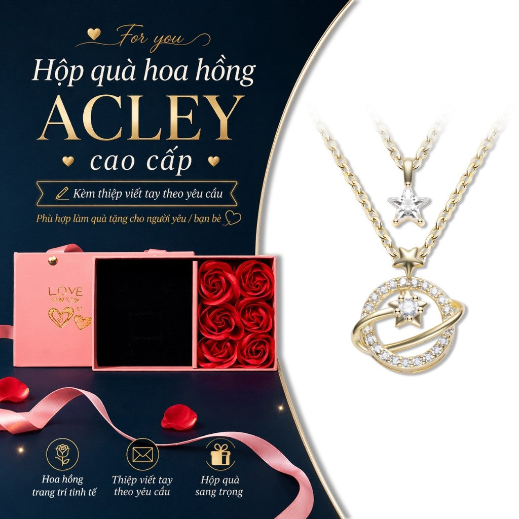 Dây chuyền hợp kim đồng hai tầng hình Sao Thổ đính đá zircon 5A