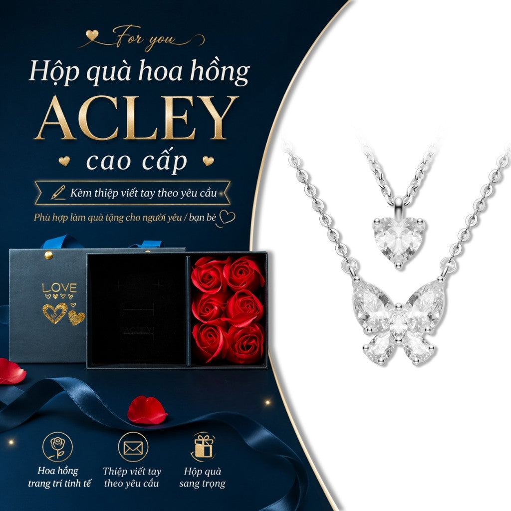 Dây chuyền hợp kim đồng hai tầng hình bướm và trái tim đính đá zircon 5A