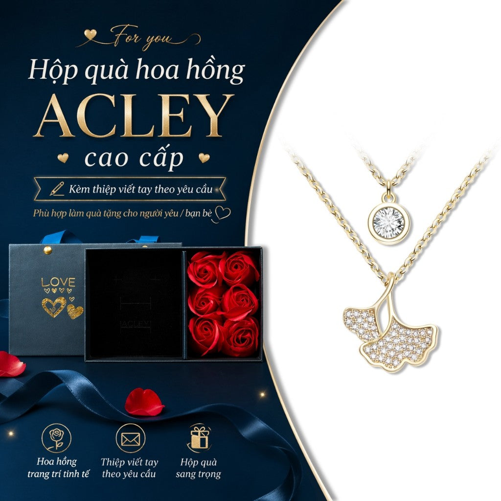 Dây chuyền hợp kim đồng hai tầng mặt lá bạch quả đính đá zircon 5A
