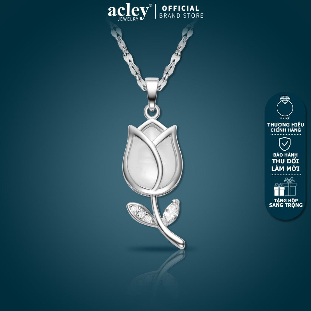 Dây chuyền hợp kim đồng hoa tulip đá mã não chalcedony