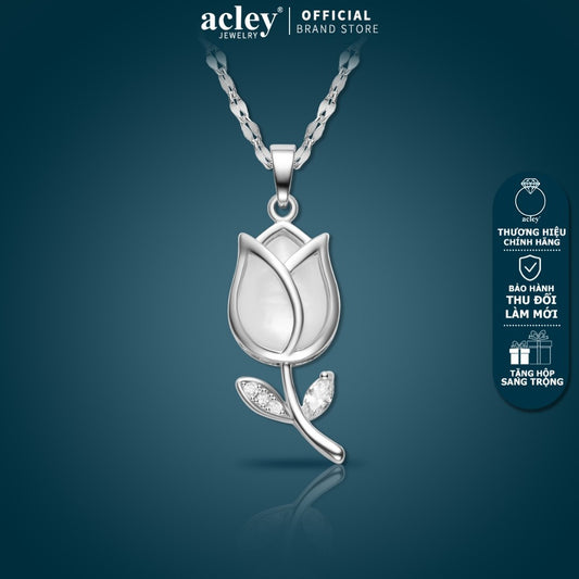Dây chuyền hợp kim đồng hoa tulip đá mã não chalcedony