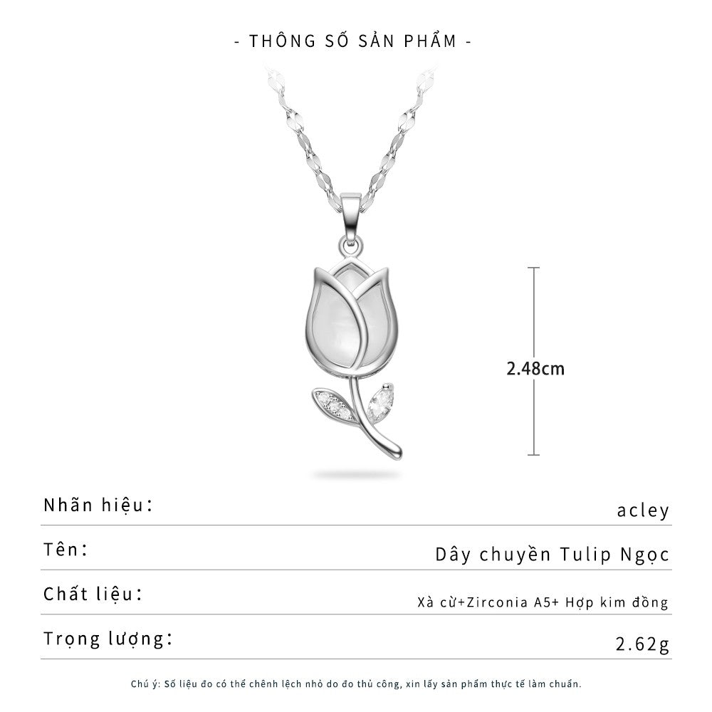 Dây chuyền hợp kim đồng hoa tulip đá mã não chalcedony
