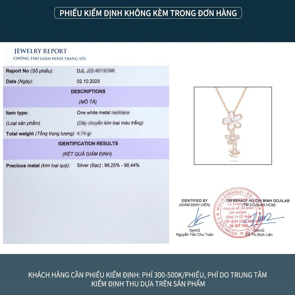 Dây chuyền bạc S925 mặt hoa xà cừ trắng đính đá zircon 5A