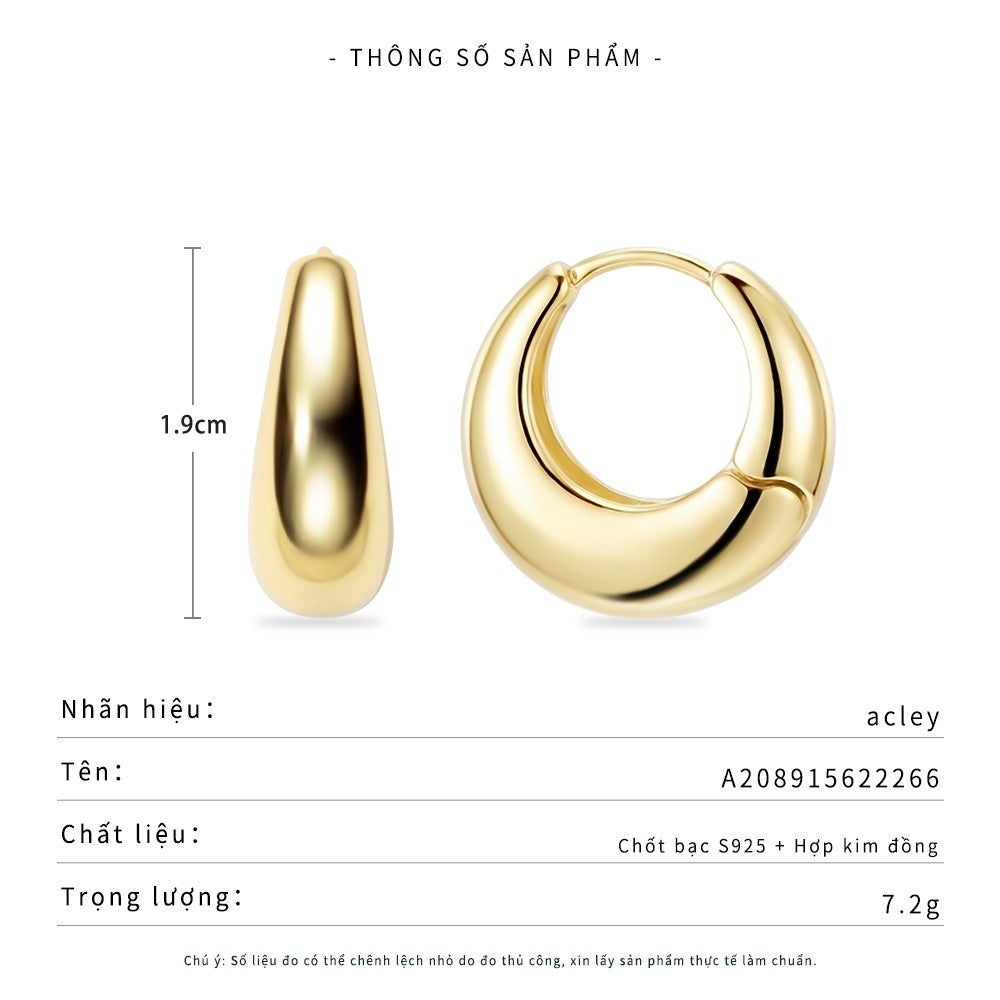 Bông tai vòng hợp kim đồng dáng phồng kim bạc