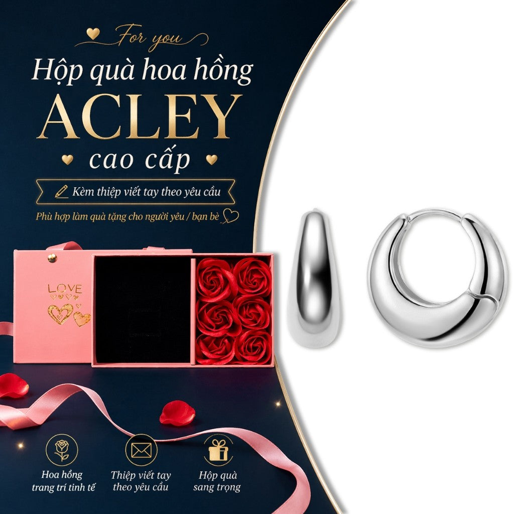Bông tai vòng hợp kim đồng dáng phồng kim bạc