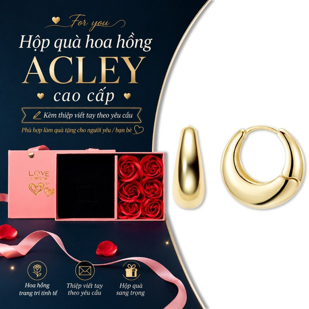 Bông tai vòng hợp kim đồng dáng phồng kim bạc
