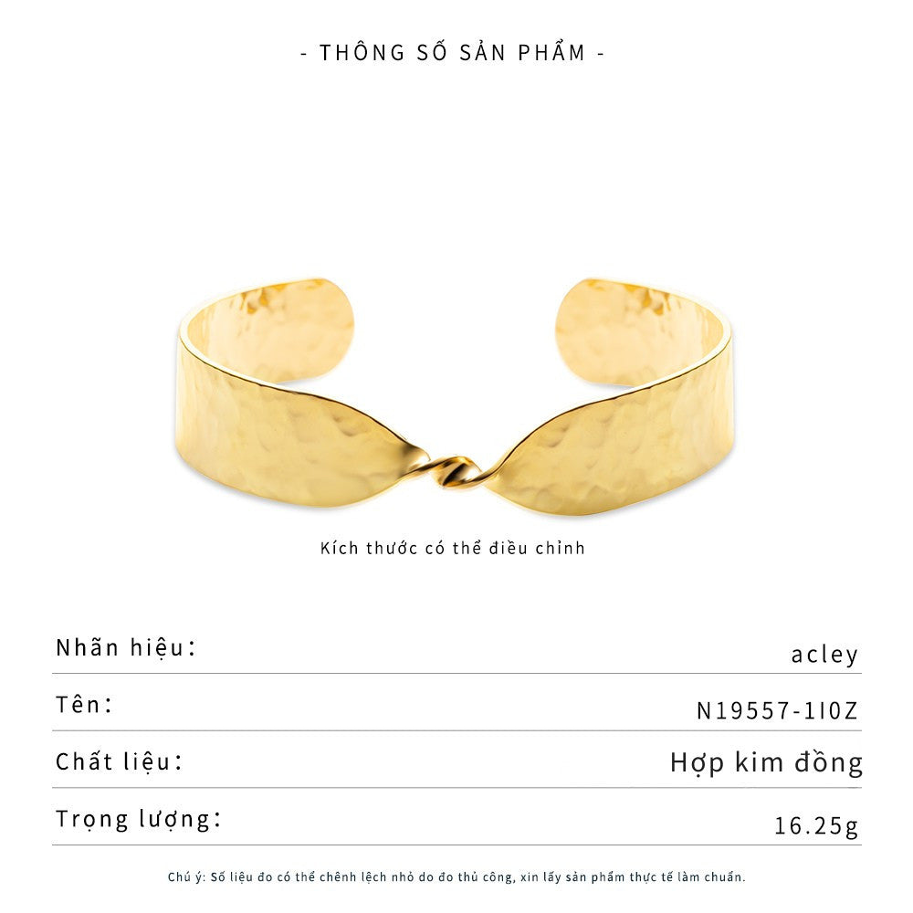 Vòng tay hở hợp kim đồng bản rộng dáng xoắn