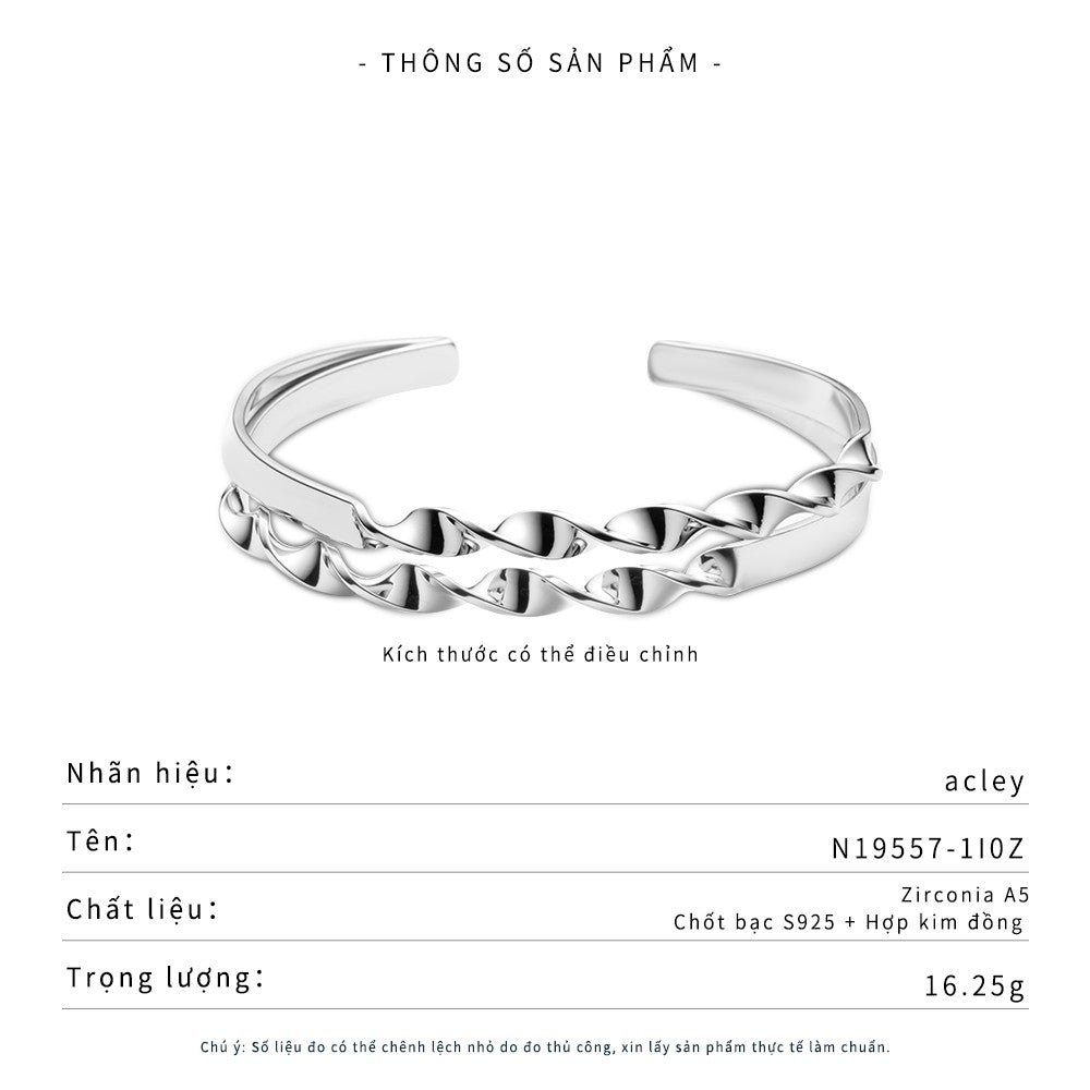 Vòng tay hở hợp kim đồng họa tiết sóng xoắn