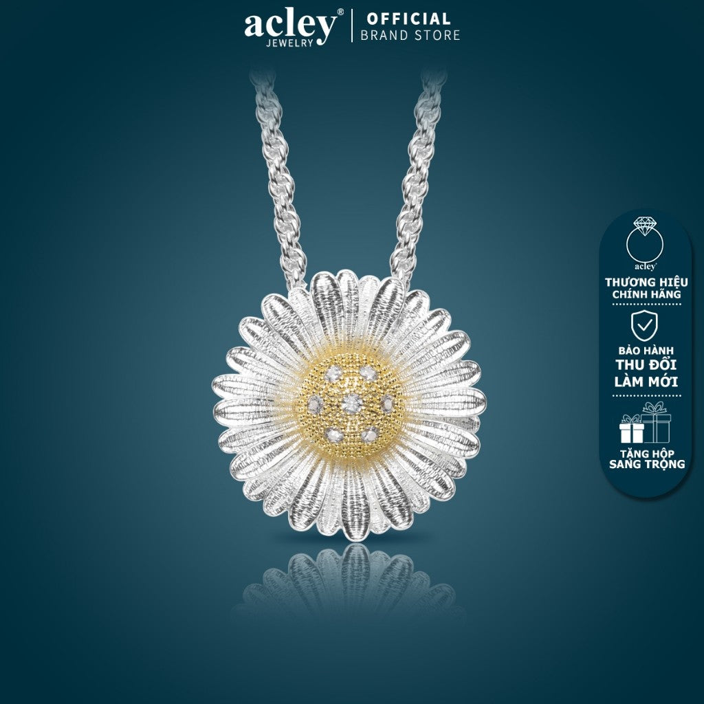 Dây chuyền hợp kim đồng hình hoa cúc đính đá zircon 5A
