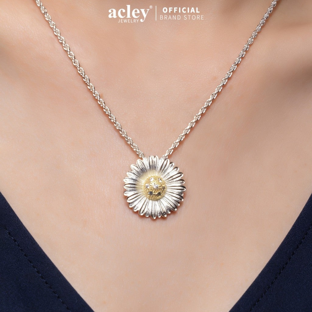 Dây chuyền hợp kim đồng hình hoa cúc đính đá zircon 5A