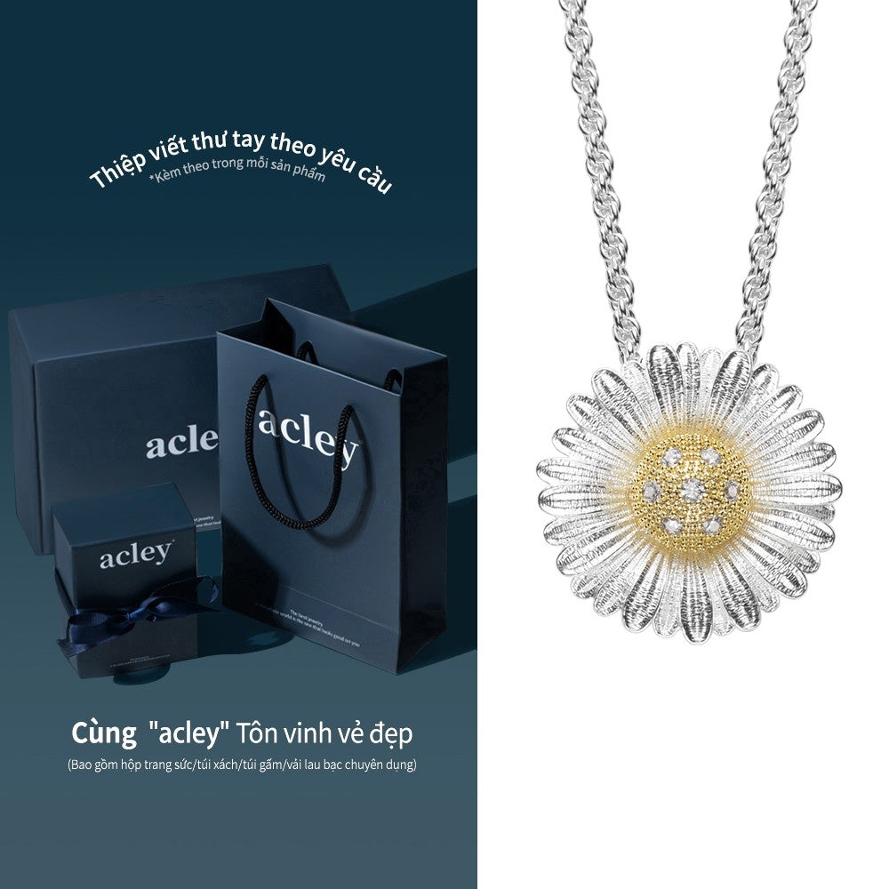 Dây chuyền hợp kim đồng hình hoa cúc đính đá zircon 5A