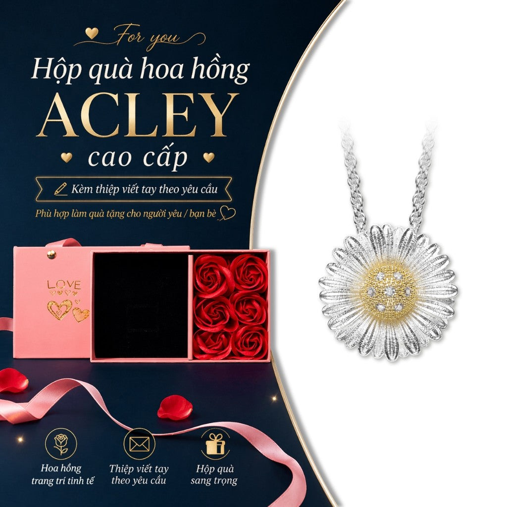 Dây chuyền hợp kim đồng hình hoa cúc đính đá zircon 5A