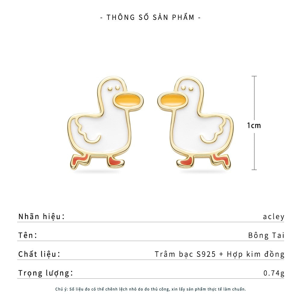 Bông tai vịt con hợp kim đồng kim bạc S925