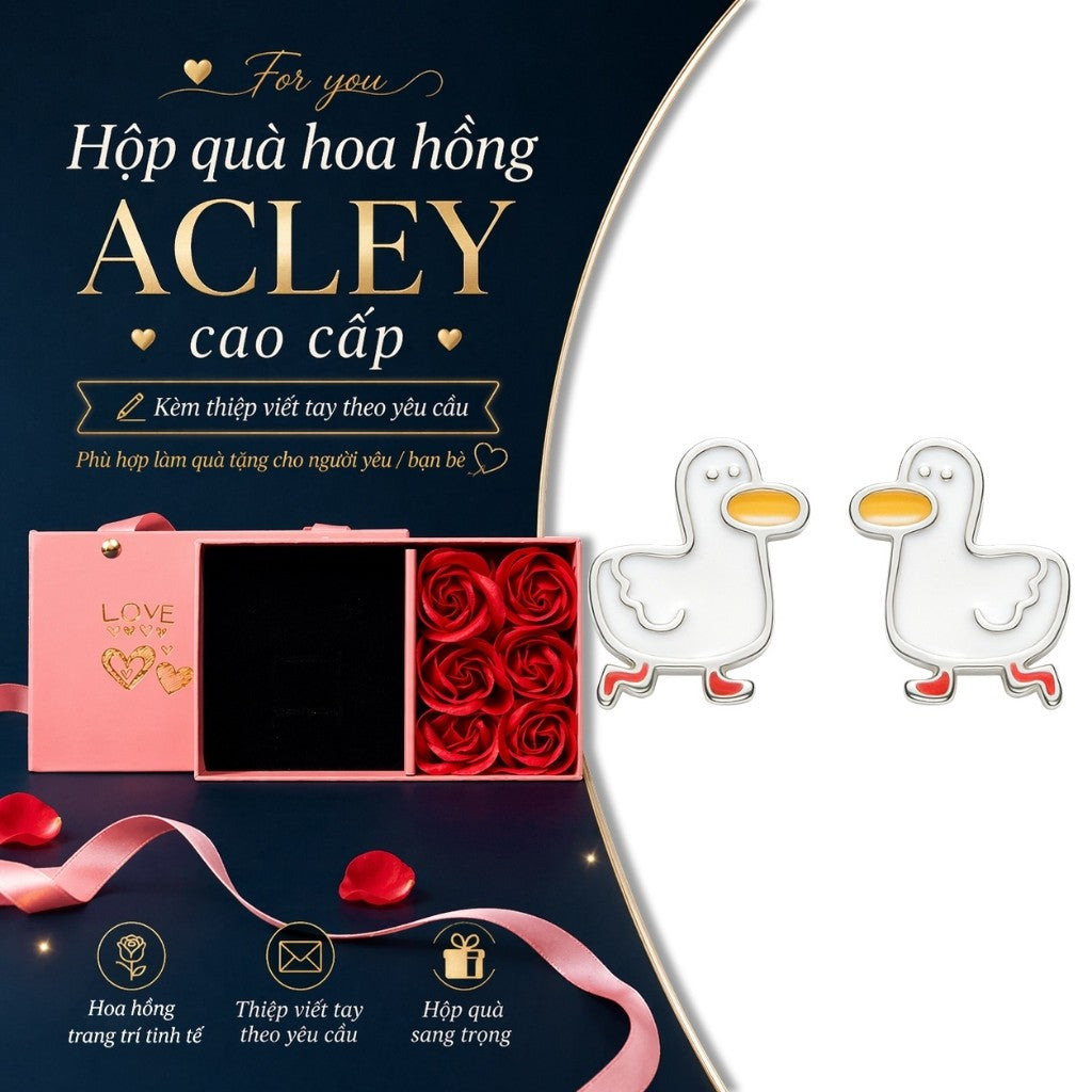 Bông tai vịt con hợp kim đồng kim bạc S925