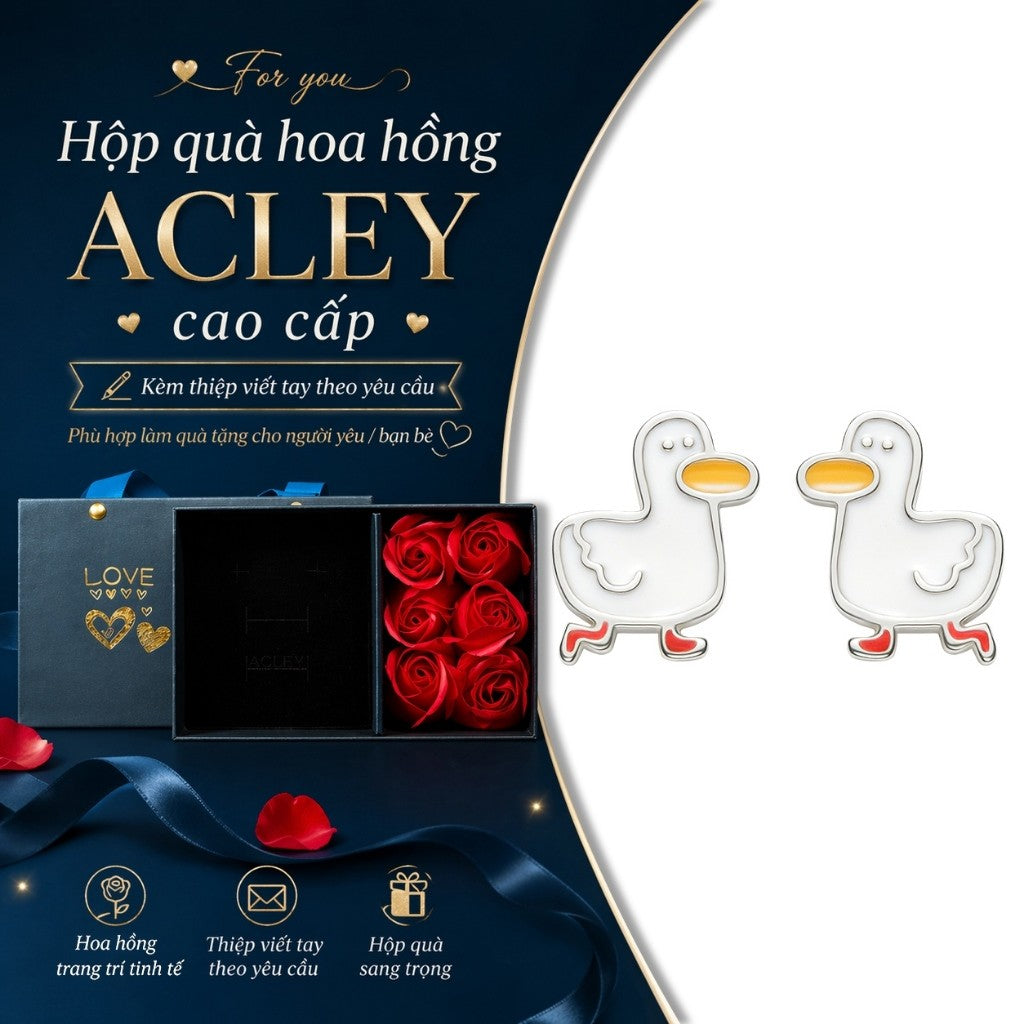 Bông tai vịt con hợp kim đồng kim bạc S925