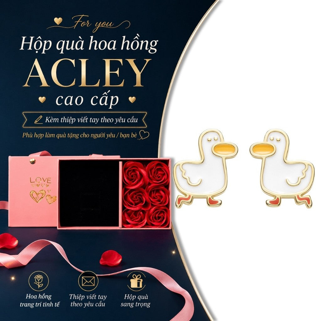 Bông tai vịt con hợp kim đồng kim bạc S925