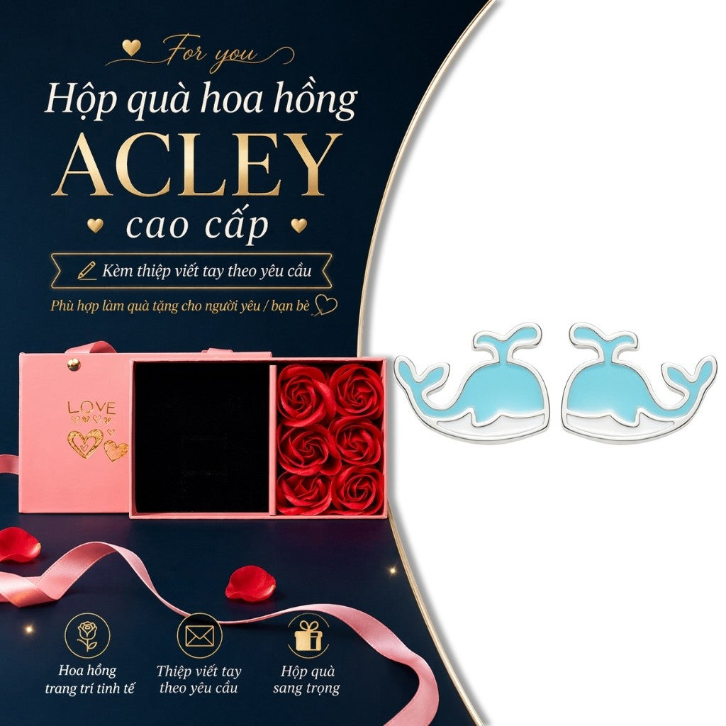Bông tai cá voi hợp kim đồng màu xanh kim bạc S925