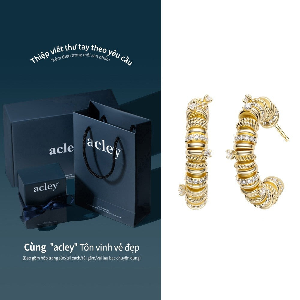 Bông tai vòng màu vàng hợp kim đồng đính đá zircon 5A kim bạc