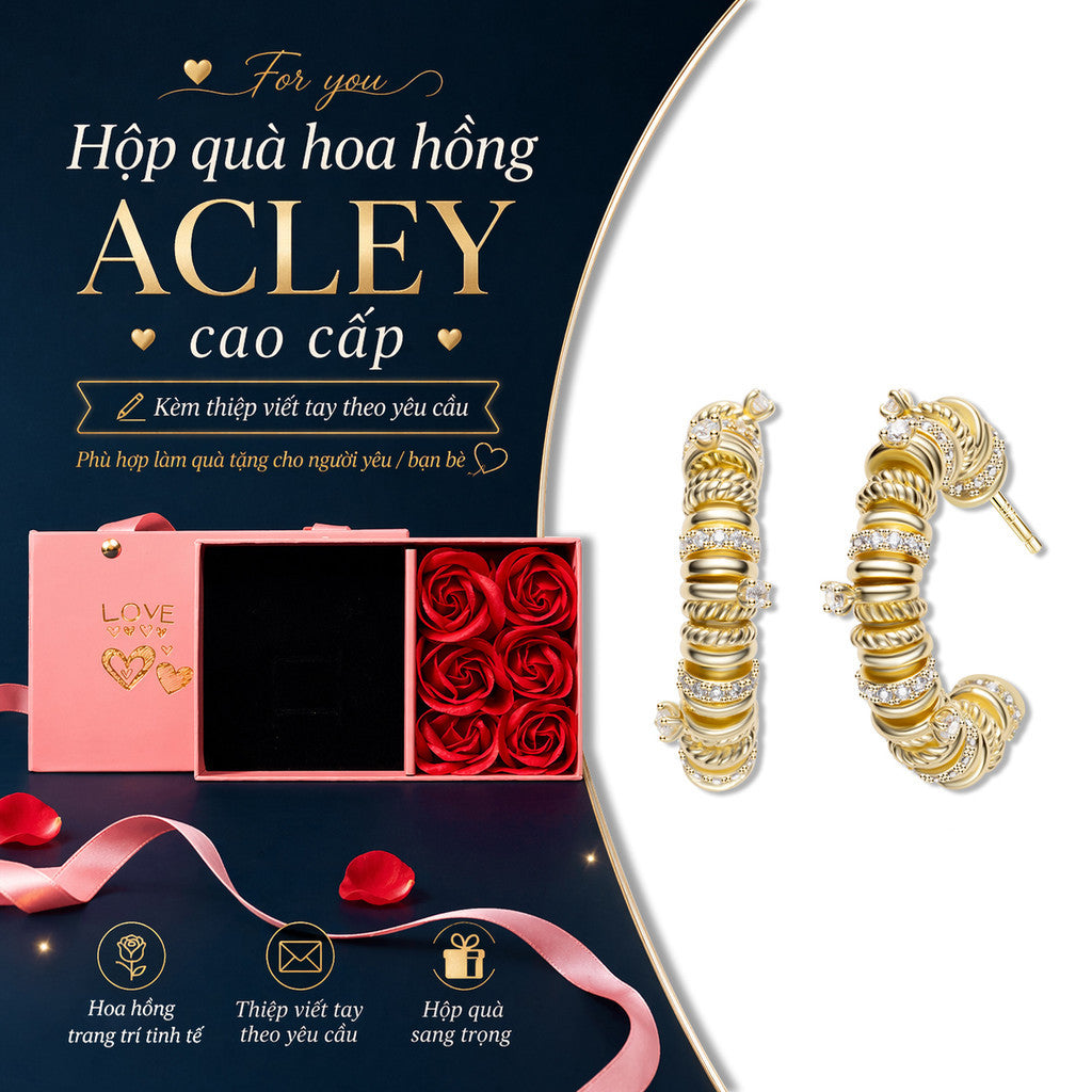Bông tai vòng màu vàng hợp kim đồng đính đá zircon 5A kim bạc