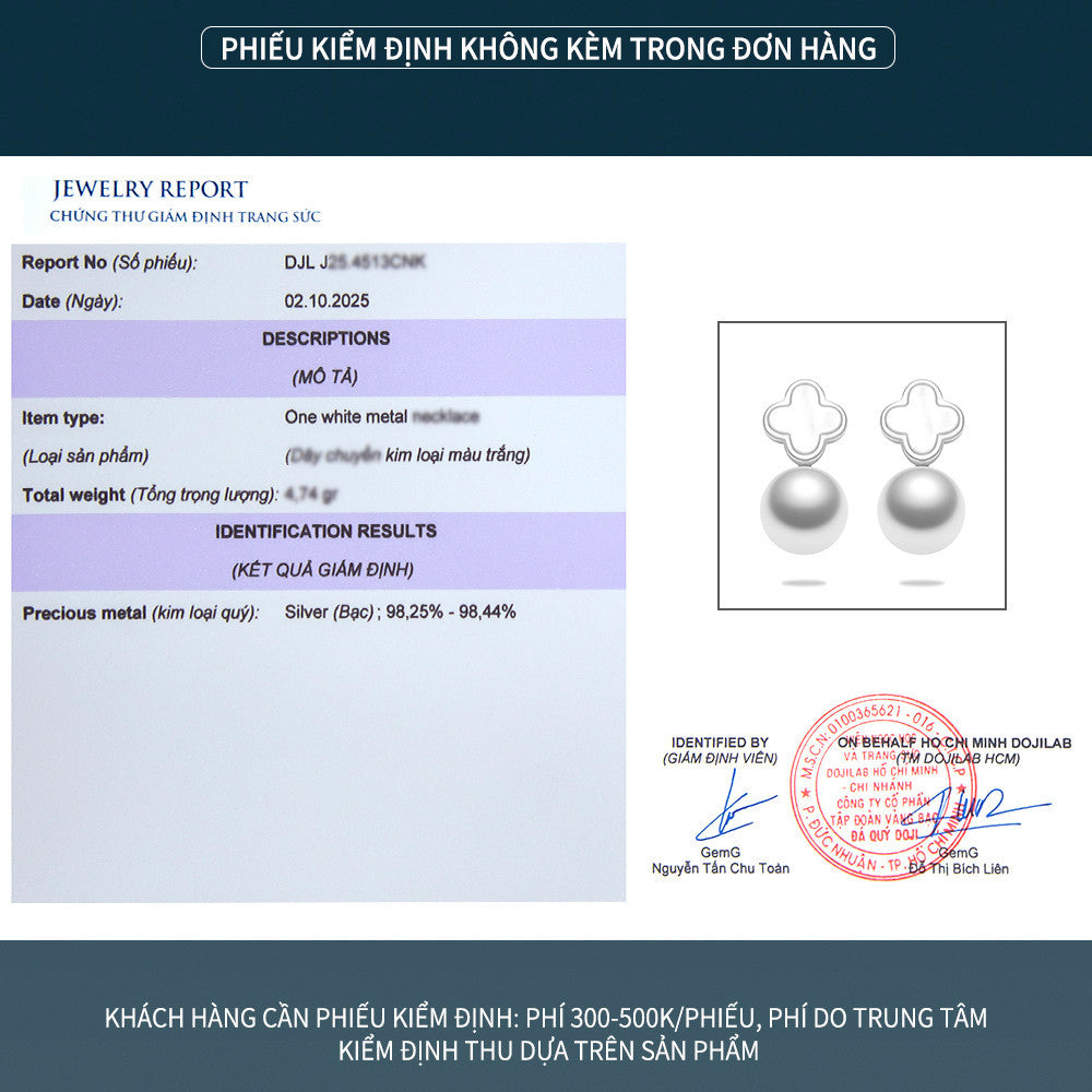 Bông tai bạc S925 cỏ 4 lá phối ngọc trai thanh lịch