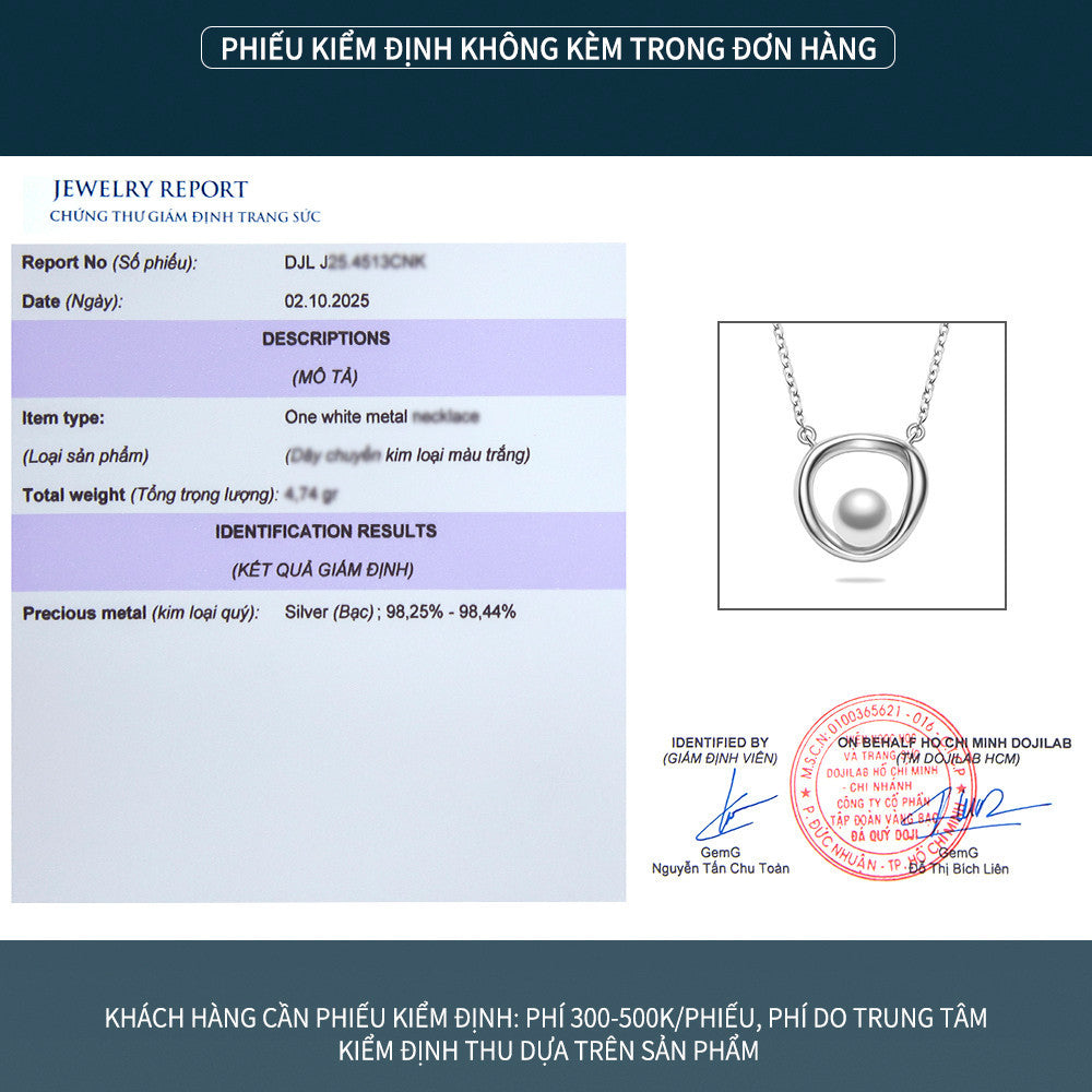 Dây chuyền bạc S925 mặt tròn lồng ngọc trai nước ngọt